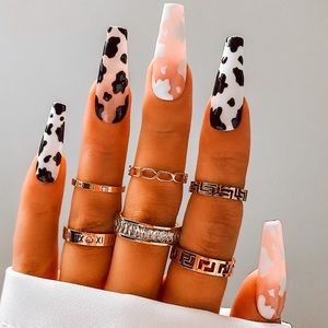 Long Coffin Press On Nails (Black & White)